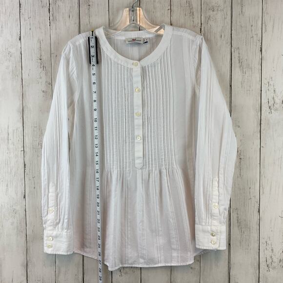 Vineyard Vines White Cap Cotton Relaxed Dobby Print Pintuck Popover Top Size 4 - Picture 9 of 10